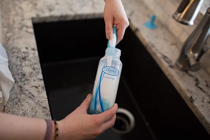 Dr. Brown's Reusable Sponge Baby Bottle Cleaning Brush with Suction Cup Stand,Scrubber and Nipple Cleaner,BPA-Free,Blue,(Pack of 12)