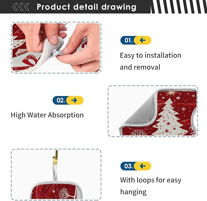 2 Pack Faucet Splash Catcher Christmas Tree Sink Mat for Faucet Absorbent Kitchen Splash Guard Drip Catcher for Farmhouse Barthroom Bar, S