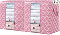 WISELIFE Storage Bags 2 Pack/100L Large Blanket Clothes Organization and Storage Containers for Comforters,Bedding, Foldable Organizer with Reinforced Handle, Clear Window, Sturdy Zippers,Pink