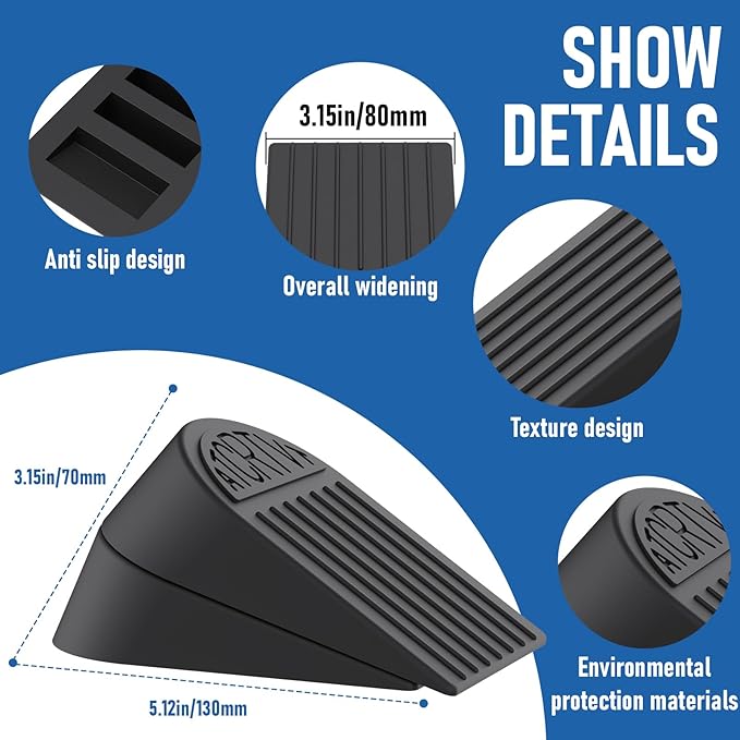 Rubber Widened Door Stopper Wedge – 1 Pack Black Door Stoppers Wedge for Bottom of Doorstop, Door Stop for Heavy Duty Doors with Self Adhesive Holder Ideal for Commercial & Home,Schools, Offices