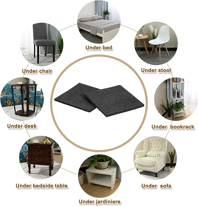 uxcell Felt Furniture Pads, 16Pcs 3.94" x 3.94" Adhesive Backed Felt Non-Slip Anti-Scratch Chair Leg Protectors for Protecting Hardwood Floor, Black
