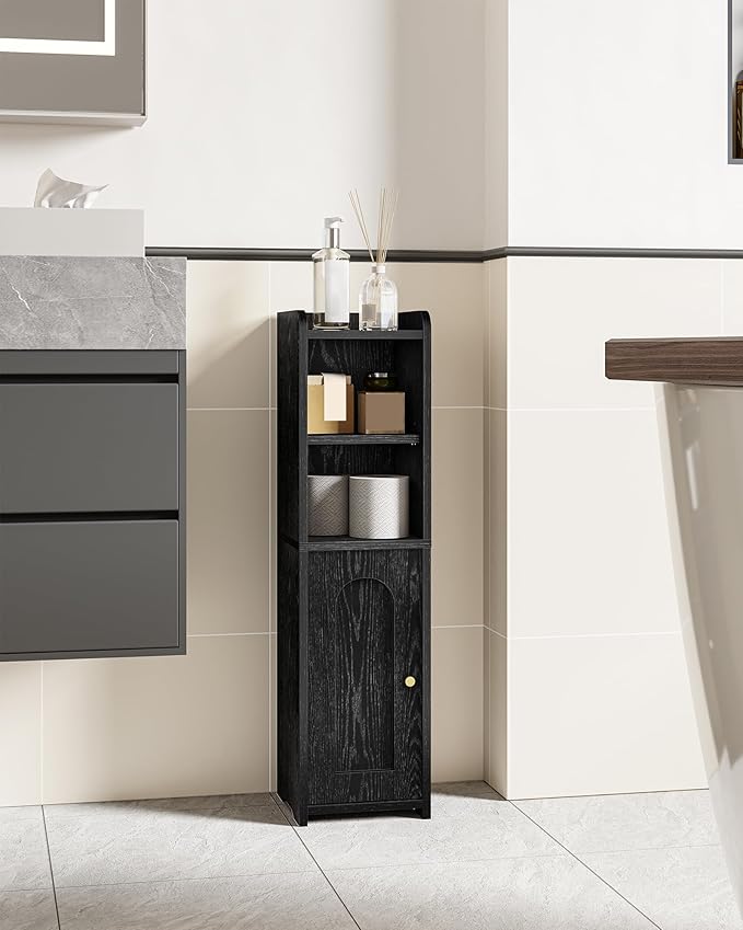Bathroom Storage Cabinet, Corner Floor Cabinet with Doors and Adjustable Shelf, Narrow Toilet Paper Cabinets, Bathroom Organizer for Small Spaces, Black, BC19704X