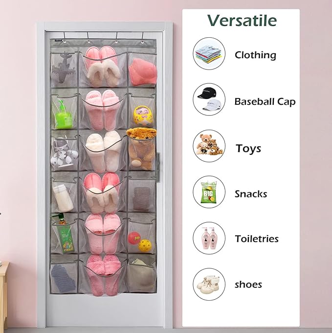 ANZORG Over The Door Hanging Shoe Rack Organizer 18 Pockets Organizer with 6 Extra Large Mesh Pockets for Shoe Holder Storage (18 Pockets)