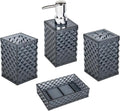 Bathroom Accessories Set, 4 PCS Grey Bathroom Accessory Sets Complete, Diamond Pattern Soap Dispenser and Toothbrush Holder Set,Boho Bathroom Decor, Dark Grey Bathroom Sets Accessories
