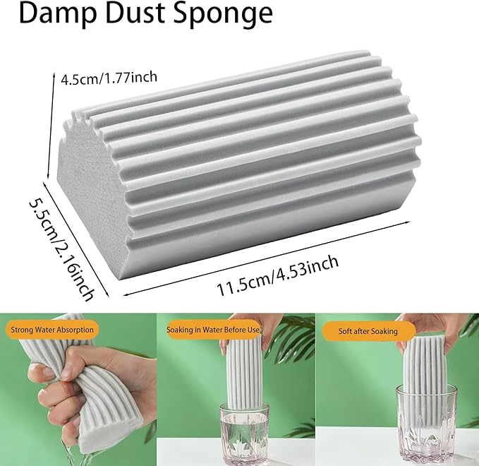 Damp Clean Duster Sponge 4 Pack Household Cleaning Sponges Reusable Dusting Sponge for Brushing Blind Glass Vents Window Mirrors Baseboards