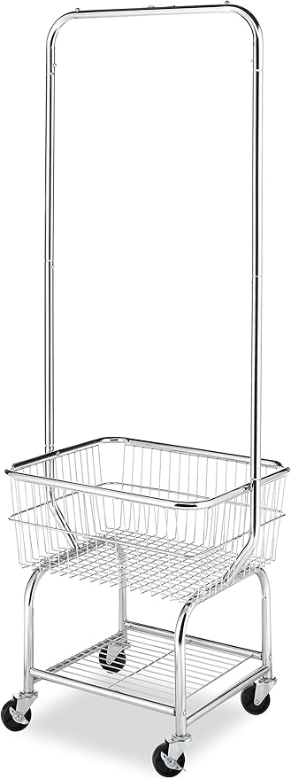 Whitmor Commercial Rolling Laundry Butler with Wire Storage Rack