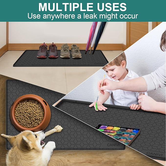 Under Sink Mat, 28" x 22" Waterproof Silicone Under Sink Tray for Kitchen & Laundry Cabinets, Kitchen Cabinet Shelf Protector, Up to 3 Gallons Liquid, Fits 36 inch Standard Cabinet (Black)