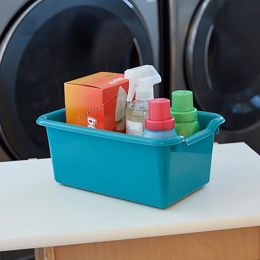 ECR4Kids Scoop Front Storage Bins, Multipurpose Organization, Turquoise, 10-Piece