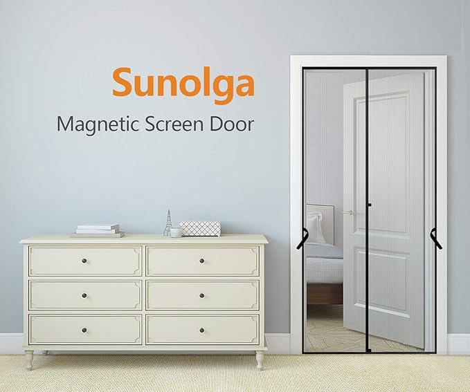 Sunolga 38 x 81 Inch Magnetic Screen Door, Fits Doors Size 36 x 80 Inch, Reinforced Fiberglass Screen Door Mesh with Full Frame Hook & Loop, Door Screen Magnetic Closure for Hands-Free