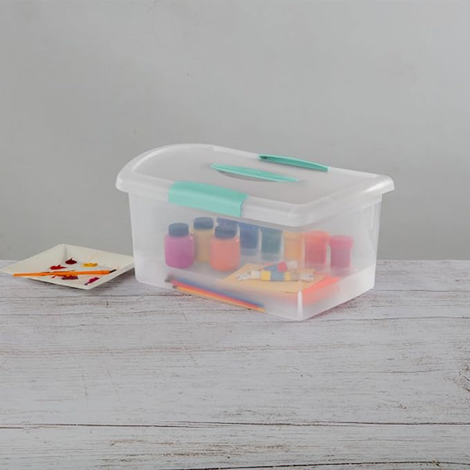 Sterilite Medium Nesting ShowOffs, Stackable Small Storage Bin with Latching Lid and Handle, Plastic Container to Organize Home, Clear, 18-Pack