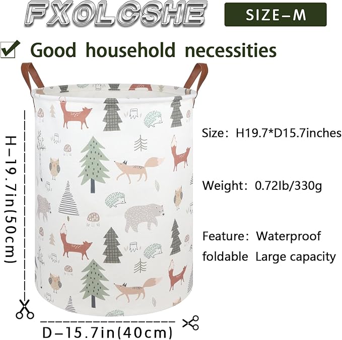 FXOLCSHE Animal Baby Laundry Basket,Woodland Animals Baby laundry hamper,Toy basket for boys,Nursery Hamper Gift Baskets for Bedroom,Toy Bin,Gift Basket.Baby room decor(Animal)