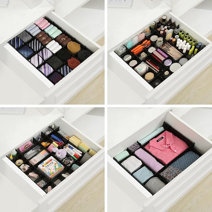 Qozary 42 Pack Adjustable Drawer Organizer Dividers for Socks, Underwear, Makeup, Kitchen, Dresser