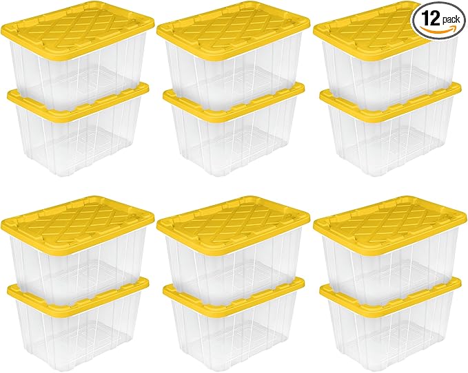 Sterilite 12 Pack Industrial Storage Box with Comfort Carrying Handles, 27 Gal, Yellow