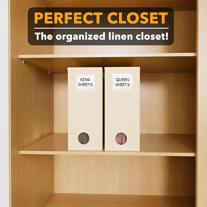 SpaceAid 2 Pack Bed Sheet Organizers and Storage, Foldable Sheet Organizer for Linen Closet, Sheets Set Folder Keeper with Window XL (Queen & King Size) Organizing Bedding Container, Beige
