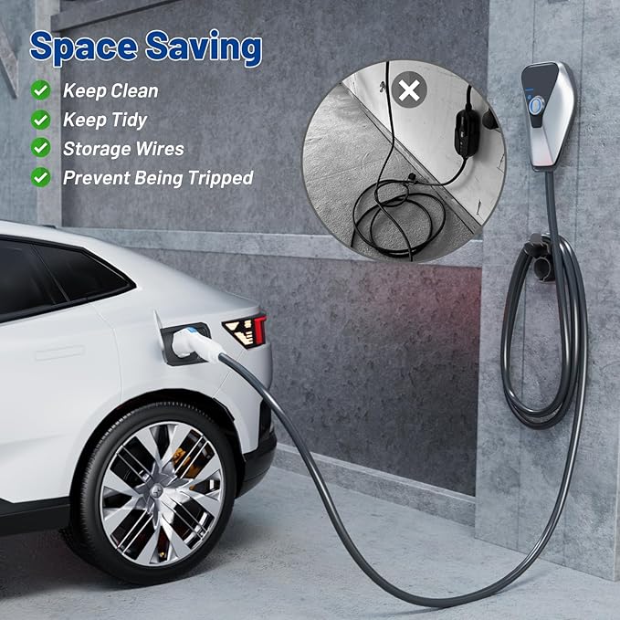 Anina EV Charger Holder SAE J1772 Charging Cable Organizer for Portable Electric Car Charger Cable Hanger Electric Vehicle Charging Cord Holder Wall-Mount Connector Space Saving