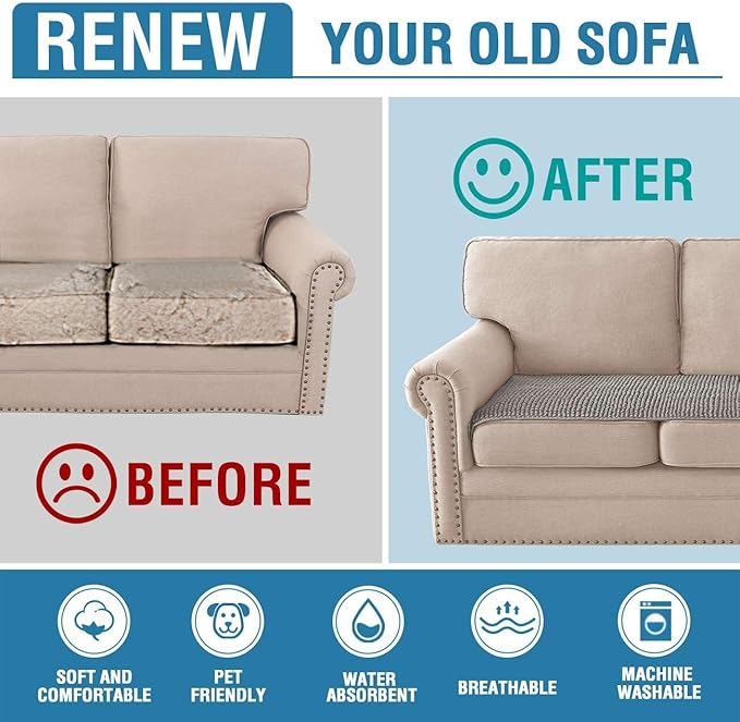 H.VERSAILTEX Plush Chenille Couch Cover for 3 Cushion Couch Anti Slip Washable Sofa Slipcovers Soft and Durable Furniture Protector for Dogs Cats Kids (27.5" x 59", Dove)