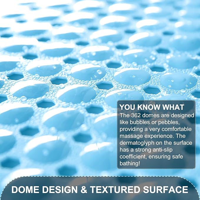 Bath Tub Shower Mat, Non Slip Bathtub Floor Liner Mats with Suction Cups and Drain Holes, Machine Washable Bathmat for Bathroom Floor Safety, 40 x 16 Inch, Sky Blue