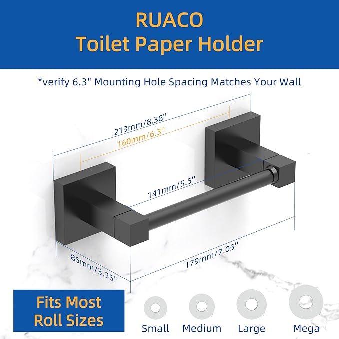 Ruacq Toilet Paper Holder Matte Black Double Post Pivoting Square Tissue Holders Roll Holder Hangers Toilet Paper Modern Wall Mounted, Commercial Bathroom Toilet Paper Roll Holder
