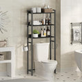 Over The Toilet Storage Rack, 3 Tier Bathroom Organizer Over Toilet, Freestanding Space Saver Toilet Stand with 2 Hooks, Bathroom Storage Shelf, Easy to Assemble, Black TSBK6001