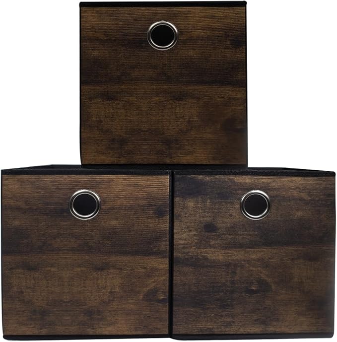 Decorative Cube Storage Bin with Wood Grain,Thickened Fabric Storage Cube Box Sturdy Cube Organizer Basket,Foldable Space Saving Bin for Shelves,Home,Office,Nursery,Dorm Room,3 Pack (12.6x12.6x12.6in)