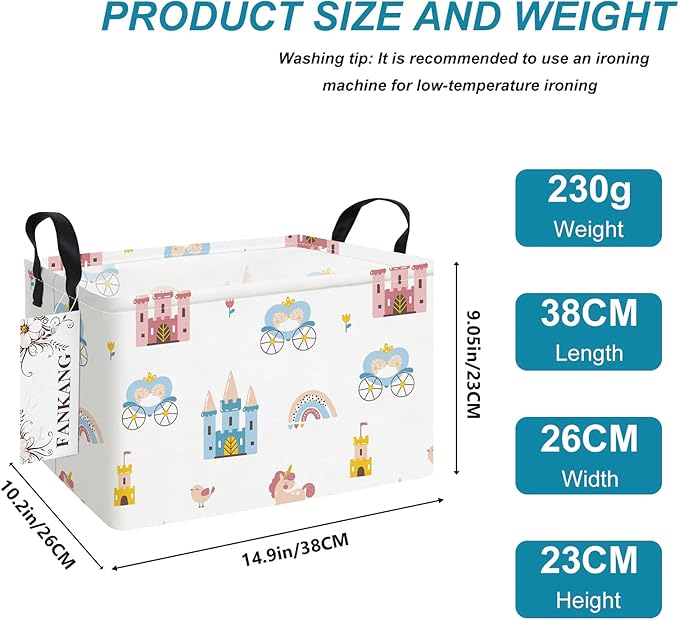 FANKANG Storage Bins, Nursery Hamper Canvas Laundry Basket Foldable with Waterproof PE Coating Large Storage Baskets for Kids Boys and Girls, Office, Bedroom, Clothes,Toys(Rec-castle carriage ）