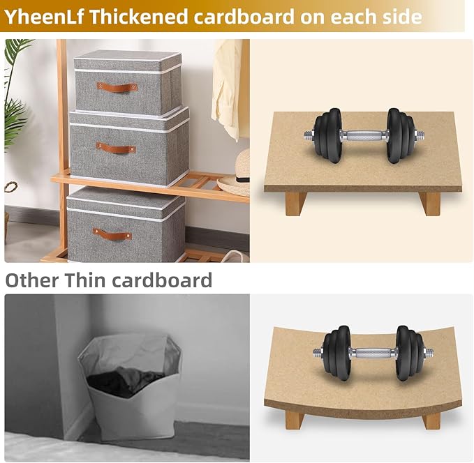 YheenLf Collapsible Boxes, Linen Foldable Storage Bins with Lids, 15 x 9.8 x 9.8 Inch Storage Baskets with Double Handles, Grey, 5-Pack