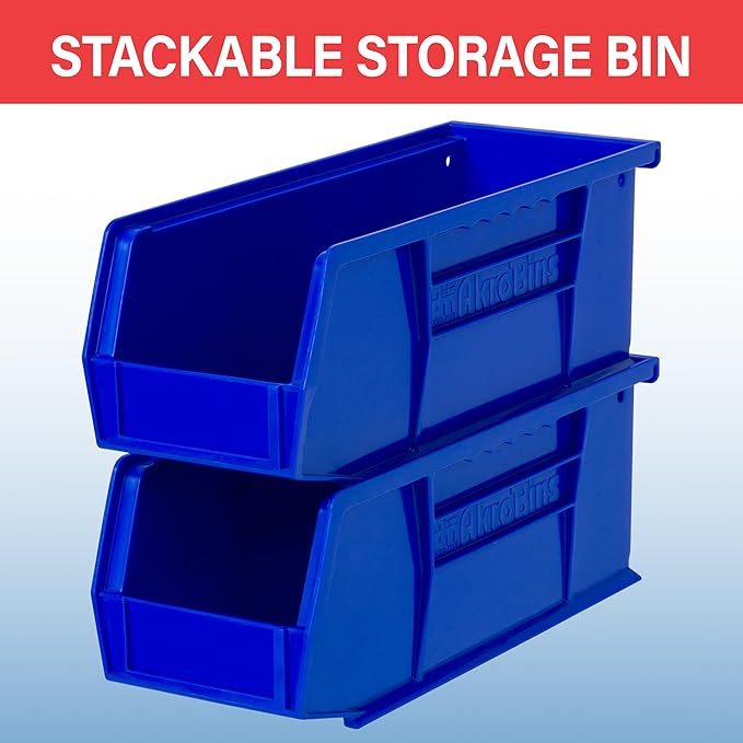 Akro-Mils 30224 AkroBins Plastic Storage Bins, Space-Saving Stackable Bins for Garage, Pantry, Craft Organization, 11" L x 4" W x 4" H, Black, 12-Pack