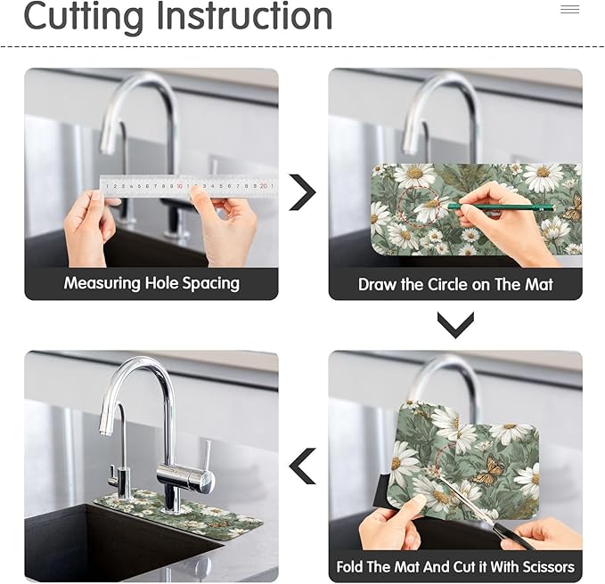 Kitchen Sink Splash Guard 2 PCS 14.7 Inch Sink Faucet Mat Splash Guard for Bathroom Countertop Water Absorbent Foldable Cuttable Soft Washable Summer Daisy Butterfly Green