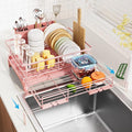 Dish Drying Rack - Expandable Rack, Large Capacity Dish Drainer for Kitchen Counter, Rust-Proof with Utensil Holder, Pink