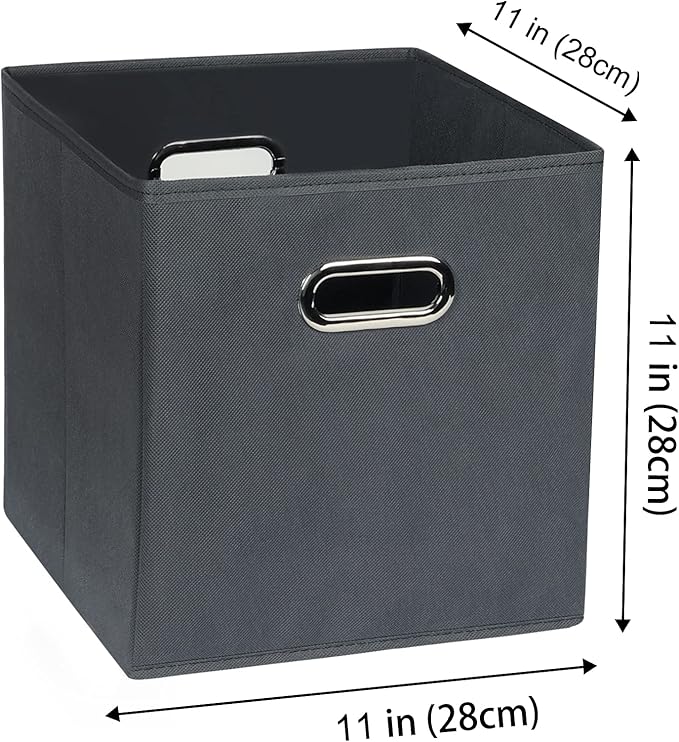 Yunkeeeper storage bins Cubes, Fabric Cube Organizer with Handle, Foldable Cube Bins for Cloth or Accessary Storage, 11x11x11, Set of 6, (Gray)