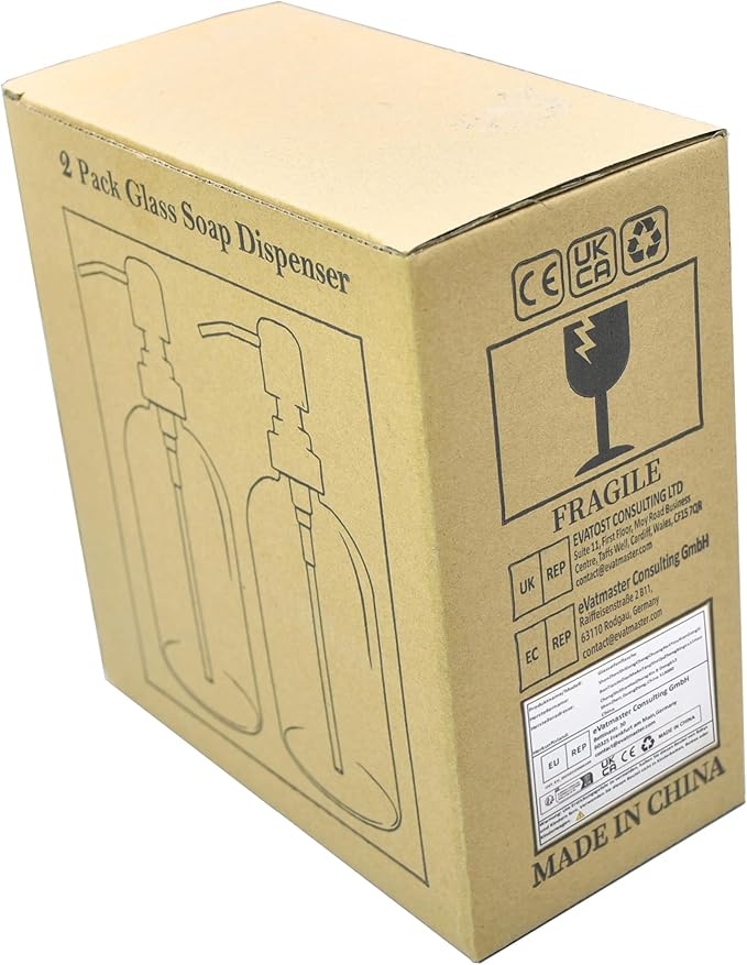 Pack of 2 Glass Soap Dispenser with Black Pump, 400 ml Refillable Pump Dispenser for Kitchen, Bathroom, Laundry Room, Liquid Glass Bottle for Washing Up Liquid, Shampoo, Conditioner (Pink)