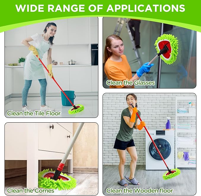 Baderke 3 Pack Mop Heads Replacements Compatible with 1 Tank System Duster Replacement Heads Microfiber Spin Mop Refill Pads Reusable Dust Refills for Floor Cleaning (Green)