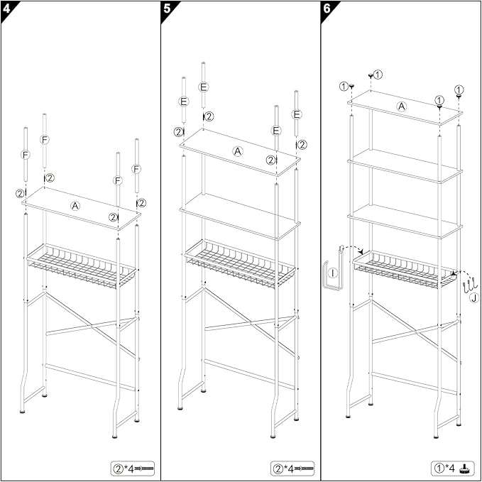 Over-The-Toilet Storage Rack, 4-Tier Bathroom Organizer Shelf Over Toilet with Adjustable Shelf and Basket, Freestanding Space Saver Bathroom Shelves Above Toilet for Room (Black)