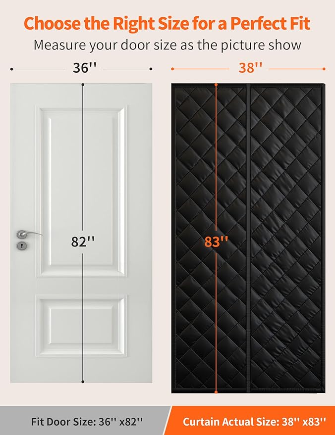 Magnetic Thermal Insulated Door Curtain for 36"x 82" Doors, Heavy-Duty Oxford Fabric Door Cover for Heat Insulation, Magnetic Closure Blanket for Doorway to Keep Warm in Winter Cool in Summer