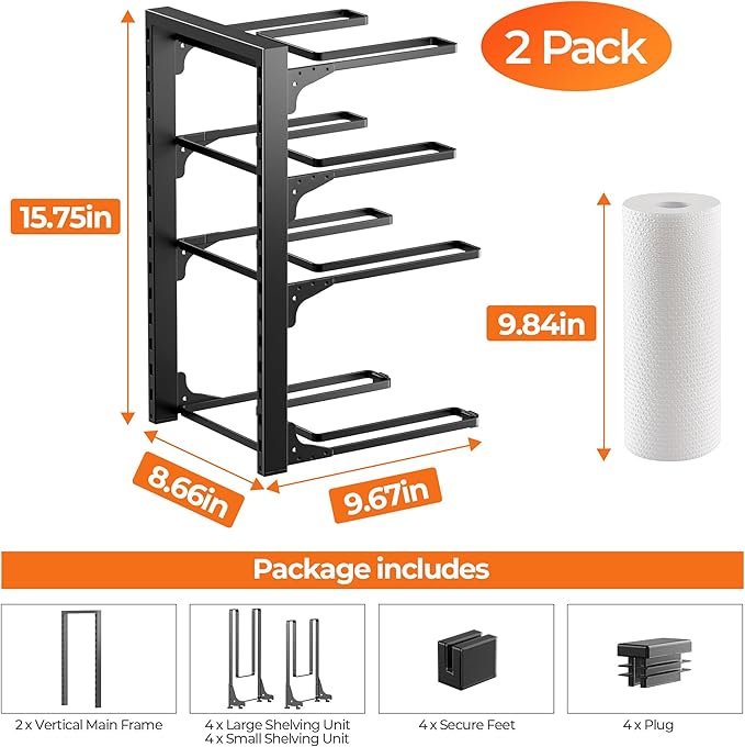 MUDEELA 2 Pack Pots and Pans Organizer under Cabinet, 4-Tier Heavy Duty Pan Organizers inside Cabinet Kitchen Storage, Adjustable Pot Rack Holds up to 88 LB Cast Iron Skillets Shallow Cookware