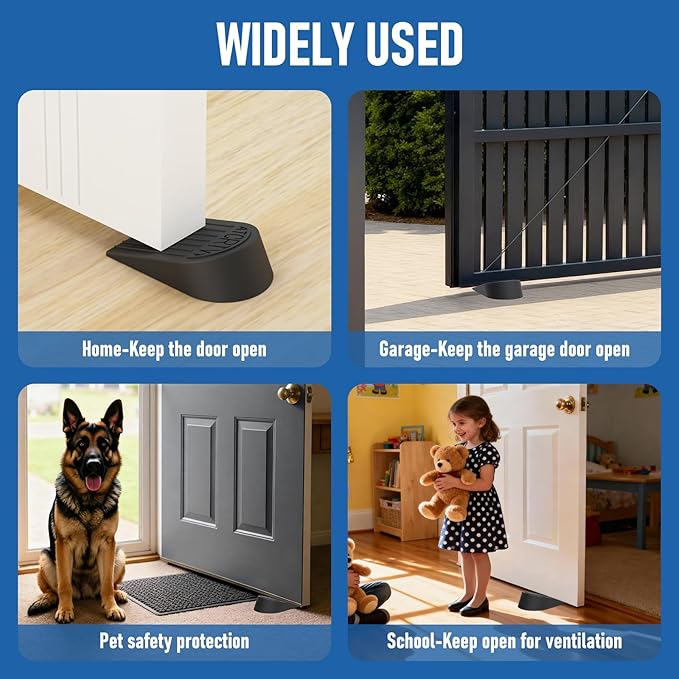 Rubber Widened Door Stopper Wedge – 1 Pack Black Door Stoppers Wedge for Bottom of Doorstop, Door Stop for Heavy Duty Doors with Self Adhesive Holder Ideal for Commercial & Home,Schools, Offices