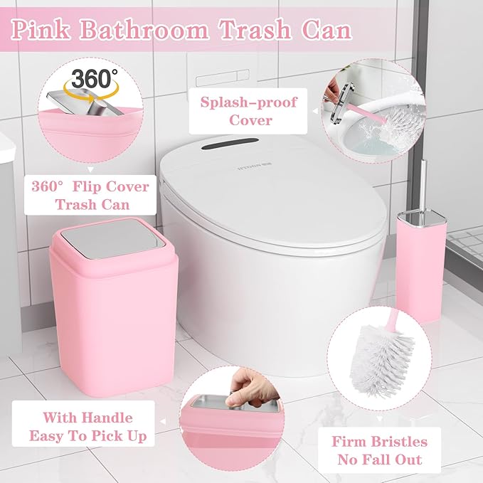 Bathroom Accessory Set–Bathroom Sets with Shower Curtain and Rugs, Non Slip Bathroom Rugs Super Absorbent, Pink Ombre Waterproof Shower Curtain with Hooks, Pink Bathroom Sets Complete for Home