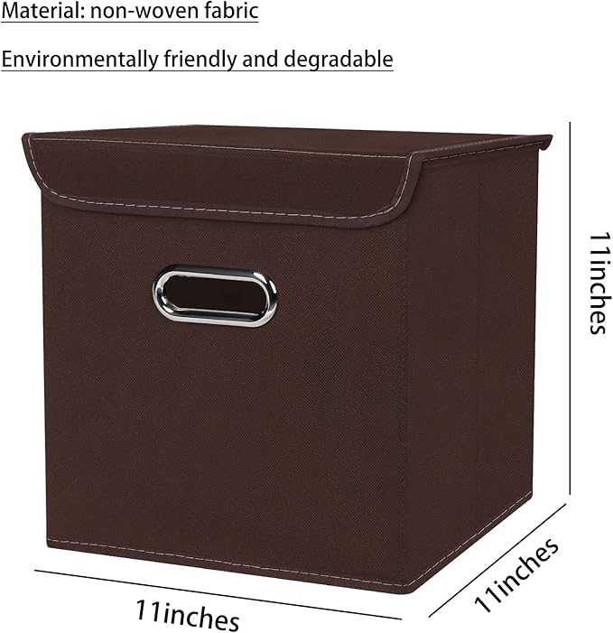 Closet Organizers Fabric Storage Bins With Lids Collapsible Cube Storage Organizer Basket With Handles,Storage Boxes for Clothes Storage,Office,Laundry,Shelves,6 Pack,（Coffee）