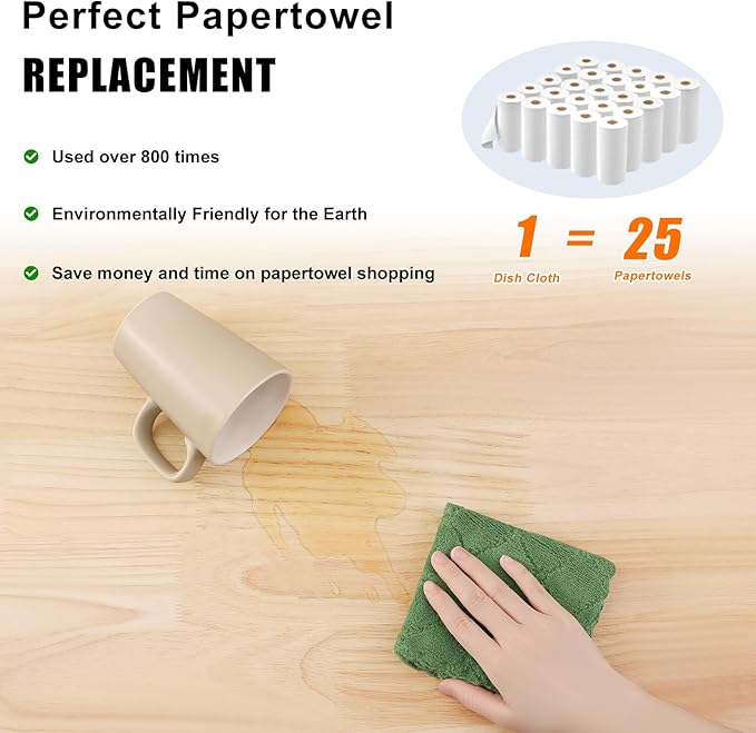 Homaxy 24 Pack Kitchen Dish Cloths (10 x 10 Inches, Grass Green), Super Soft and Absorbent Coral Velvet Dish Towels, Nonstick Oil Fast Drying Microfiber Cleaning Cloth, No Lint Household Dishcloths