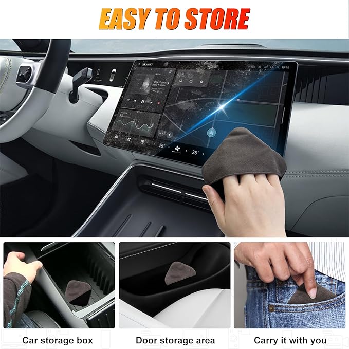 SuperKaKa 2PCS Car Screen Cleaner- Vehicle Touchscreen Microfiber Cleaning Cloth, Touch Screens Clean Wipes Cars Interior Accessories Universal for Tesla Dashboard Display (Gray)