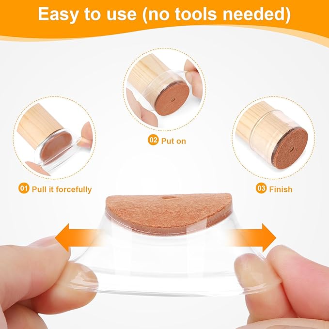 CHUNZEXI 16 Pack Chair Leg Floor Protectors for Hardwood Floors, Silicone Felt Covers Pads Caps, Protect Wood Furniture Feet Floors Noise Reduce and Scratch (Universal Large & Clear)