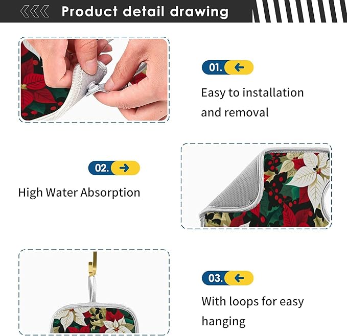 2 Pack Faucet Splash Catcher White Red Poinsettia Red Polka Dots Sink Mat for Faucet Absorbent Kitchen Splash Guard Drip Catcher for Farmhouse Barthroom Bar, L