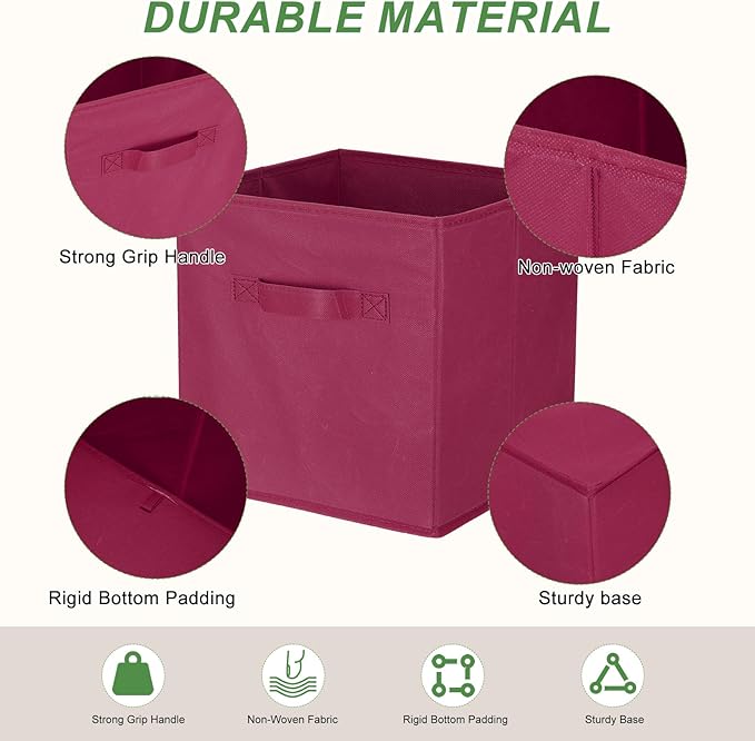 uxcell 3Pcs Fabric Storage Bins, 11 Inch Cube Storage Bin Foldable Storage Cube Organizer Bins with Handles for Shelf Closet, Nursery Home, Bedroom(Wine Red)