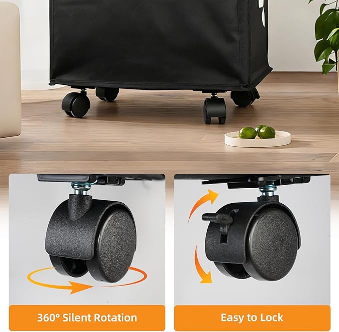 90L Laundry Basket with Wheels,Laundry Hamper with Removable Wash Bag, Rolling Clothes Hamper, Foldable Dirty Clothes Basket on wheels for Bedroom, Dorm, Laundry Room, Black