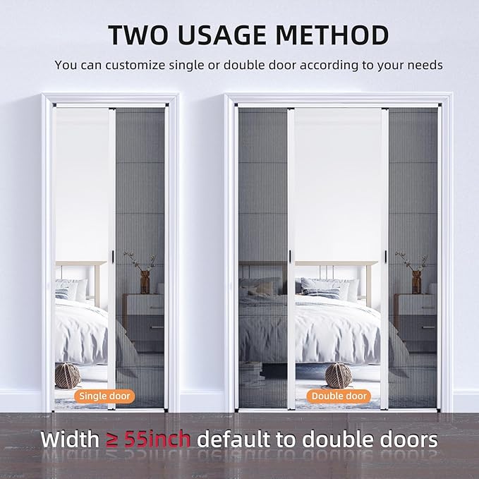 Customize Retractable Screen Door, Sliding Folding Screen with Aluminum Frame and Durable Mesh, Keeps Bugs Out, for Front Security Patio Door(Champagne