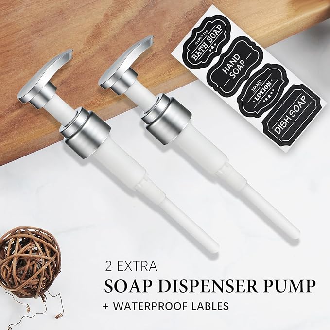 Amolliar Plastic Mason Jar Soap Dispenser with Pump Lid,16OZ Refillable Hand Soap Dispenser Set with Cute Lables - Farmhouse Decor for Kitchen Bathroom, Liquid Soap, Dish Soap, Lotion (2 Pack, Silver)