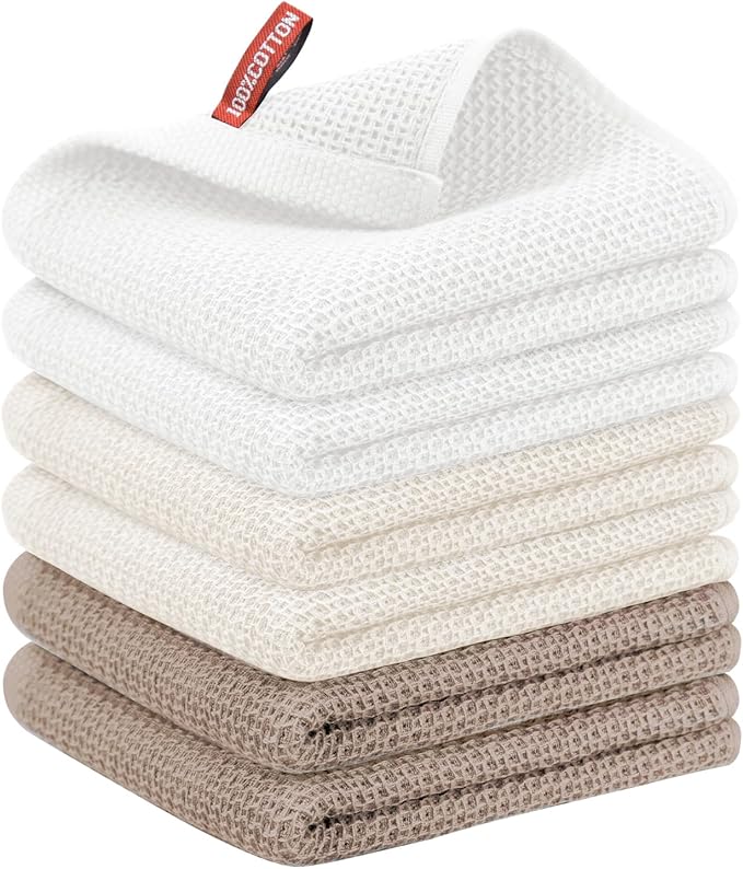 Nialnant 6 Pack Kitchen Hand Towels,100% Cotton Dish Towels for Kitchen,Extra Soft & Absorbent Dish Cloths for Washing Dishes,Cleaning Rags