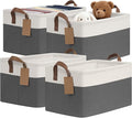CHICVITA 4 Pack Large Storage Baskets for Shelves, Collapsible Closet Organizer Bins with Handles, Decorative Shelf Baskets for Bedroom Living Room, 16.8" x 11" x 9.8", Gray & White
