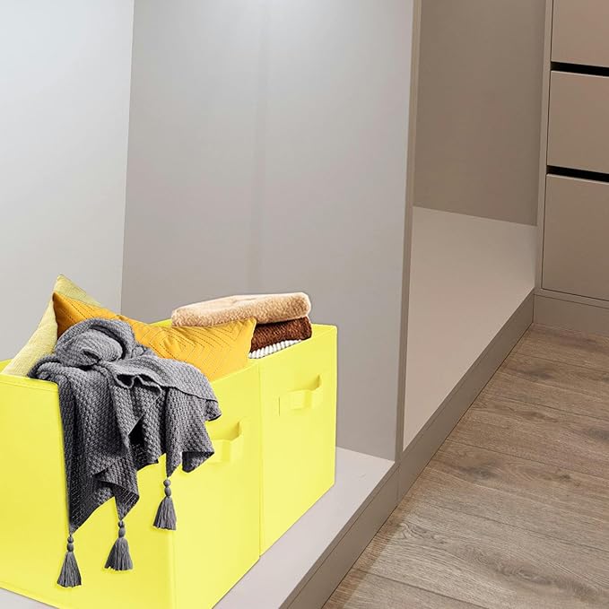3 Pcs Storage Cubes, 10.5 Inch Collapsible Storage Bins, Fabric Foldable Bins for Organization, Durable Storage Bins for Closet, Shelves, Offices (Yellow)