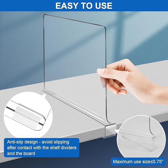 Acrylic Shelf Dividers for Closet Organization 18PCS Closet Shelf Divider Closet Dividers for Shelves Shelf Organizer for Closet Shelf Organizer for Wood Closet Separator Clear